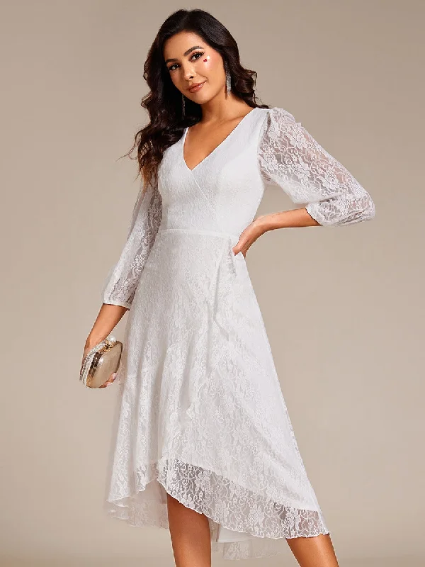 Exquisite Long Lantern Sleeves Regular Fold Stream Lotus Leaf Hem Wedding Guest Dresses with Jacquard Decoration